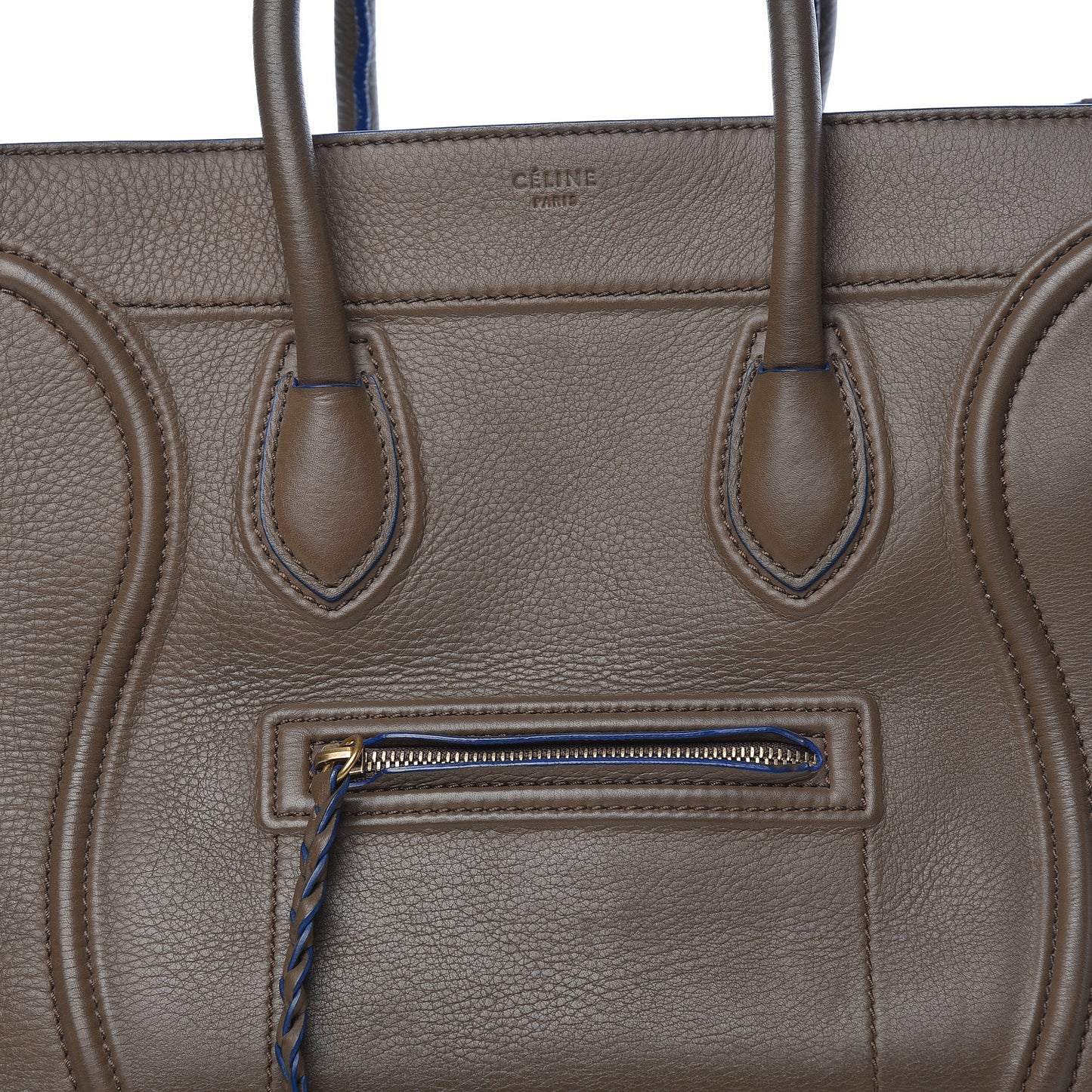 Supple Calfskin Medium Phantom Luggage Khaki Cobalt Trim