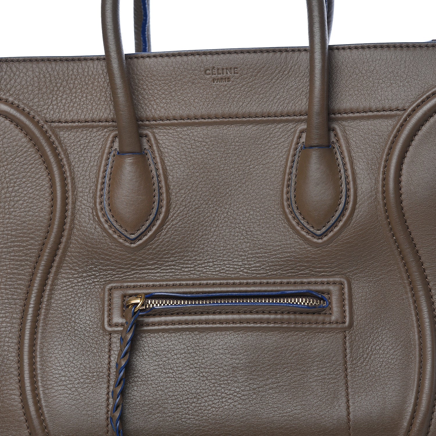 Celine Supple Calfskin Medium Phantom Luggage Khaki Cobalt Trim 9 of 14