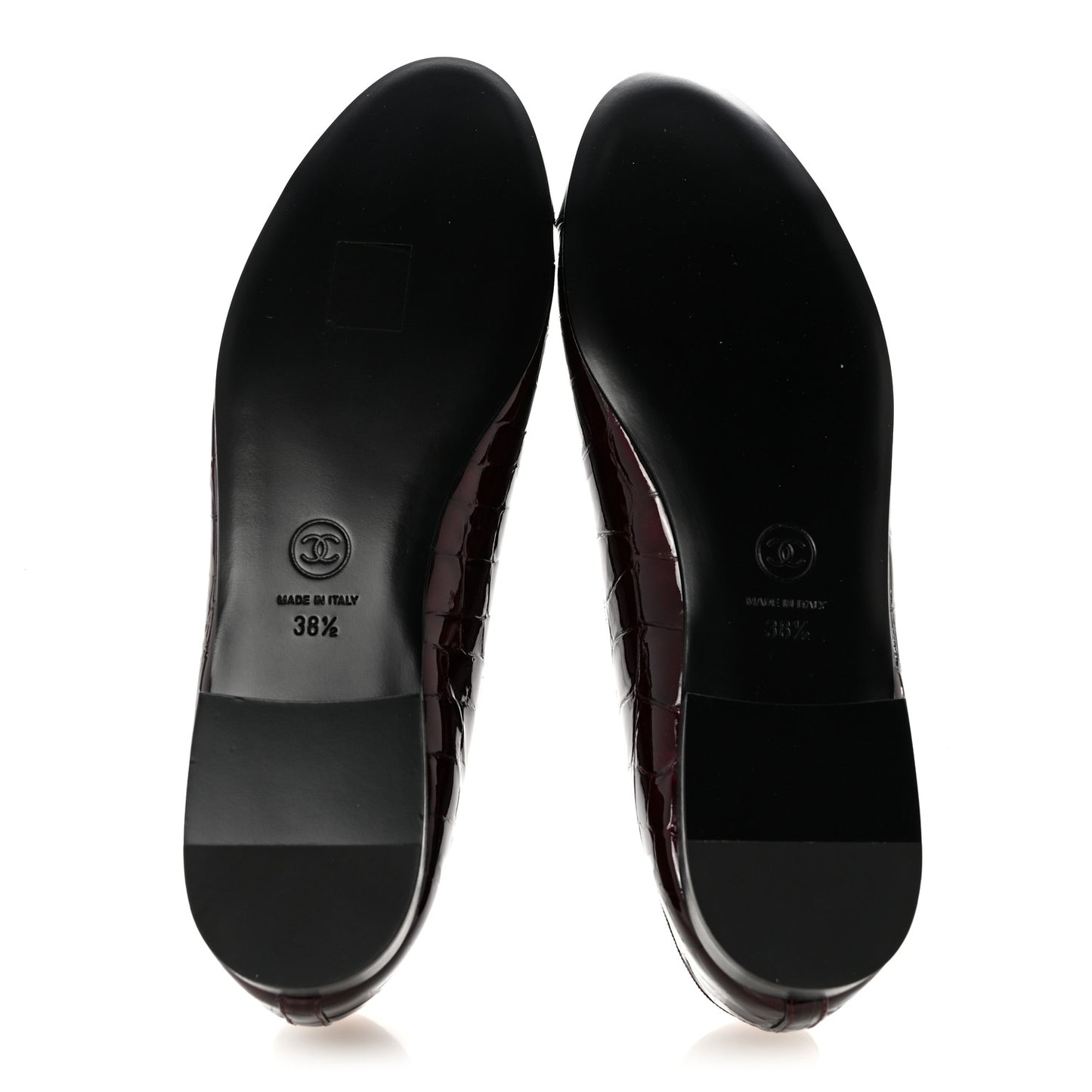 Patent Calfskin Crocodile Embossed Ballerina Flats 37 Dark Burgundy Black