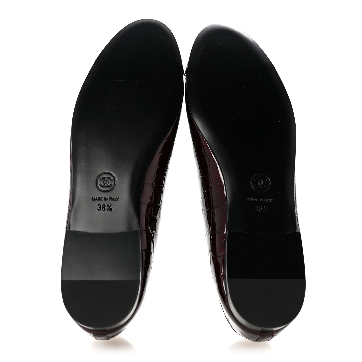 Chanel Patent Calfskin Crocodile Embossed Ballerina Flats 37 Dark Burgundy Black 6 of 11