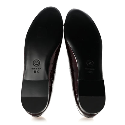 Chanel Patent Calfskin Crocodile Embossed Ballerina Flats 37 Dark Burgundy Black 6 of 11
