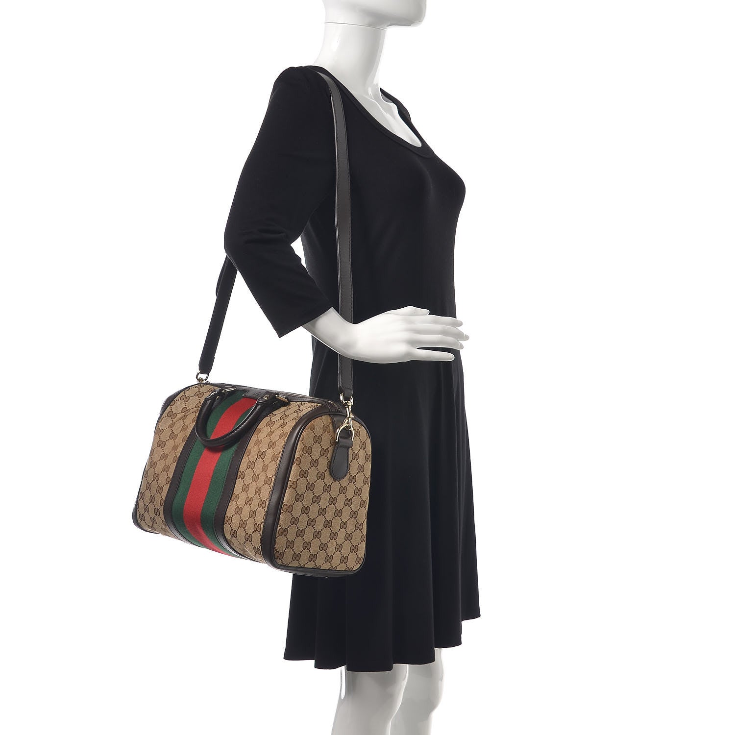 Gucci Monogram Vintage Web Medium Boston Dark Brown 2 of 12