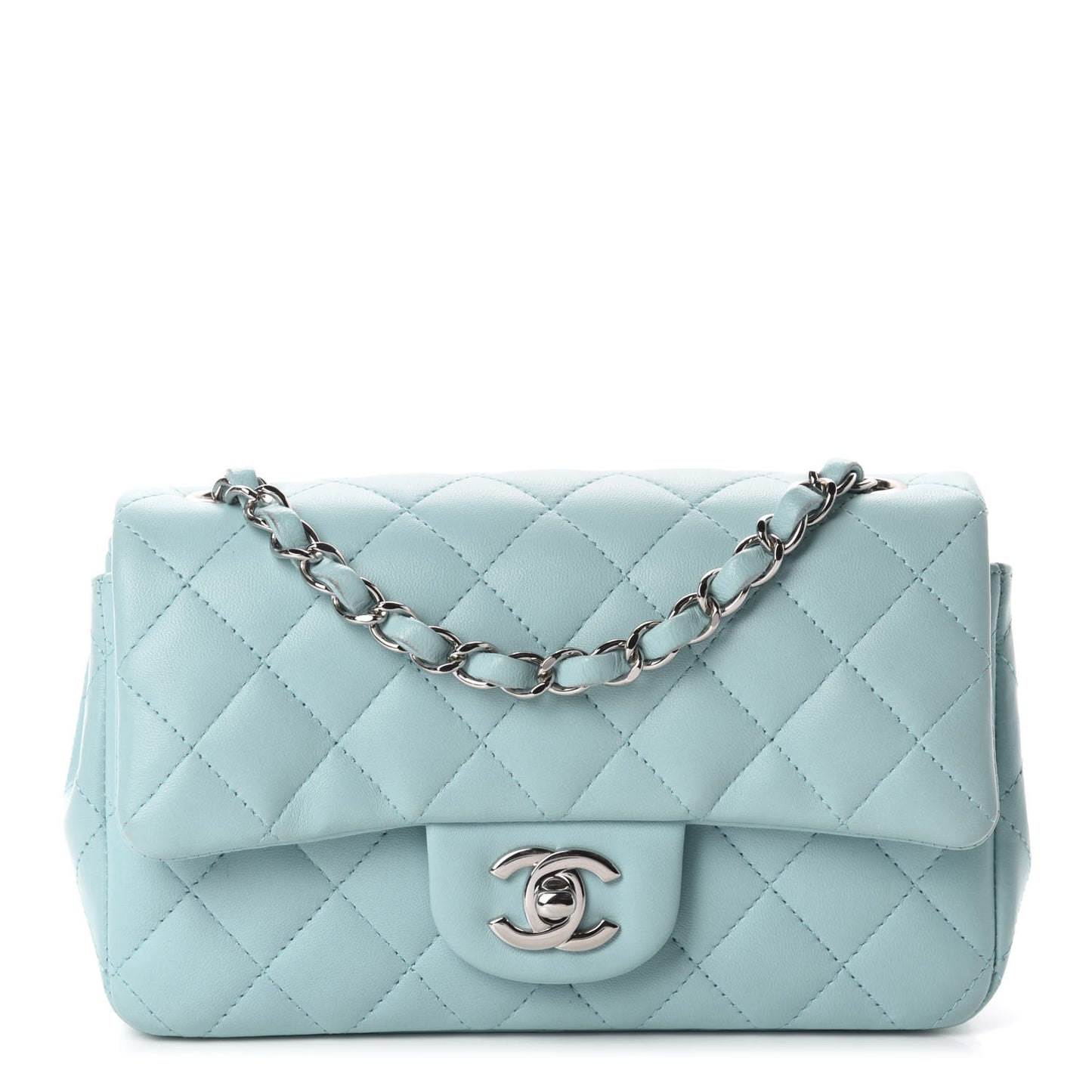 Lambskin Quilted Mini Rectangular Flap Light Blue