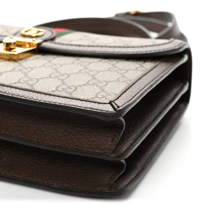 Gucci GG Supreme Monogram Textured Dollar Calfskin Web Small Ophidia Padlock Top Handle Bag Beige Ebony New Acero 11 of 11