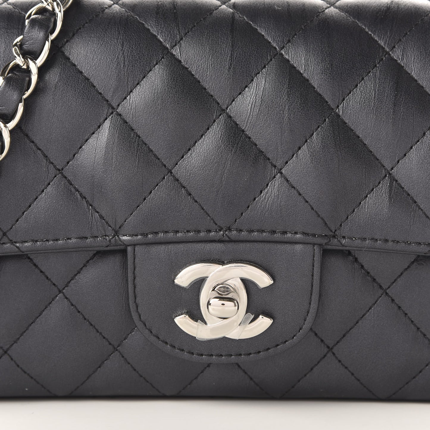 Calfskin Quilted Mini Rectangular Flap Black