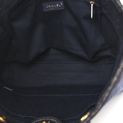 Chanel Lurex Canvas Small Deauville Tote Navy Blue Gold 5 of 10