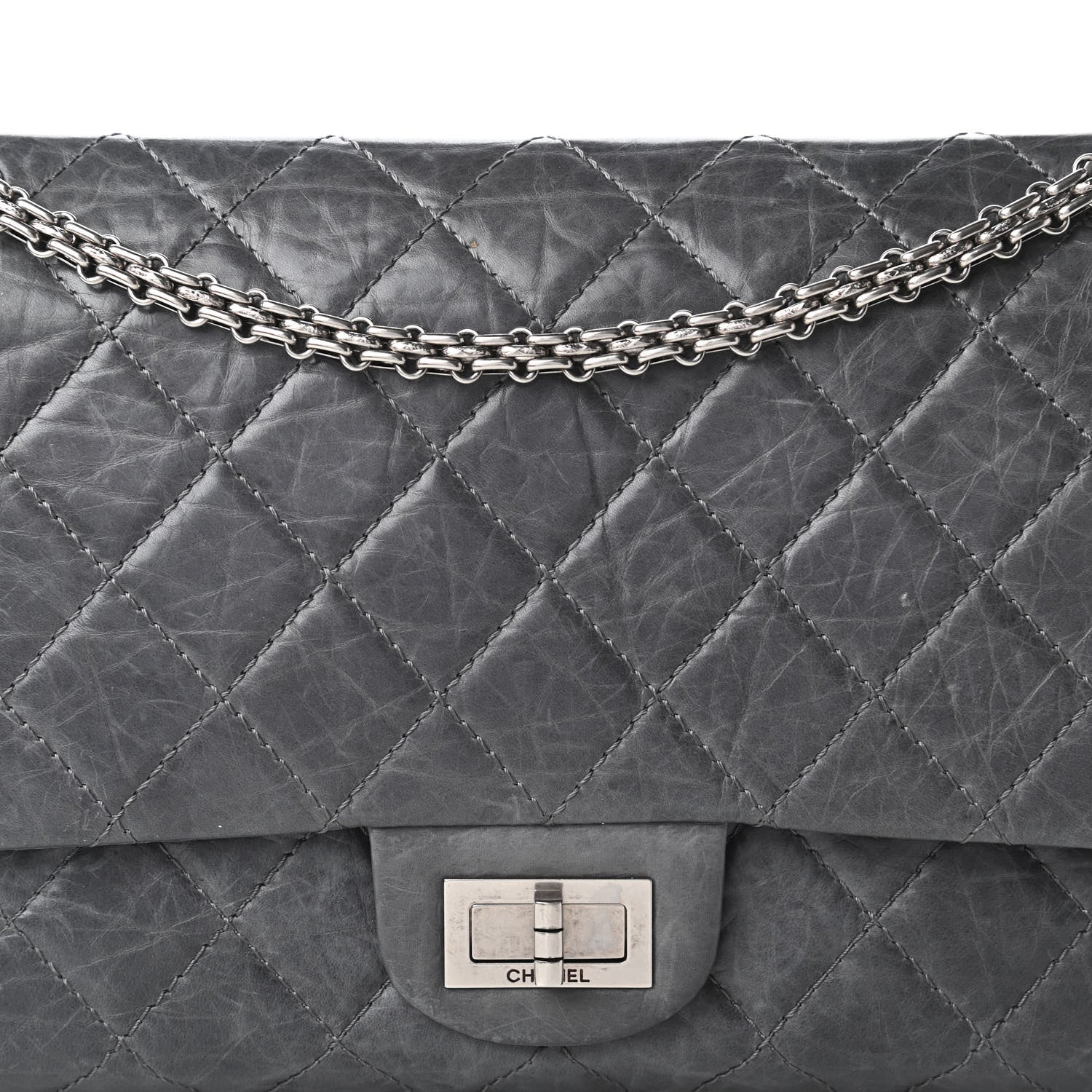 Chanel Aged Calfskin Quilted 50th Anniversary 2.55 Reissue 227 Flap Grey 10 of 11