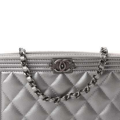 Chanel Metallic Caviar Quilted Small Boy Clutch With Chain Silver 11 of 12