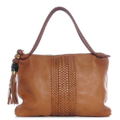 Gucci Leather Woven Handmade Medium Shoulder Bag Light Brown 1 of 8