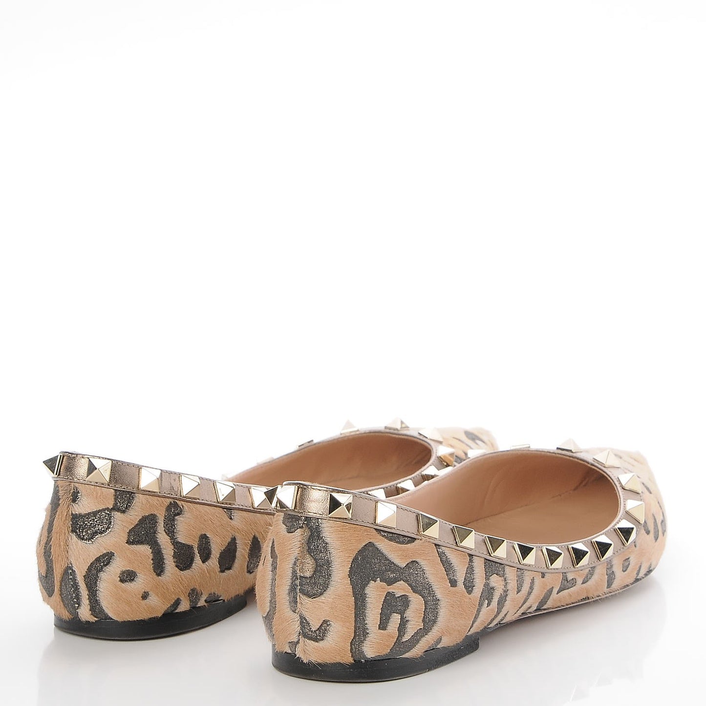 Calf Hair Leopard Print Rockstud Ballerina Flats 38 Fucile Al Campion