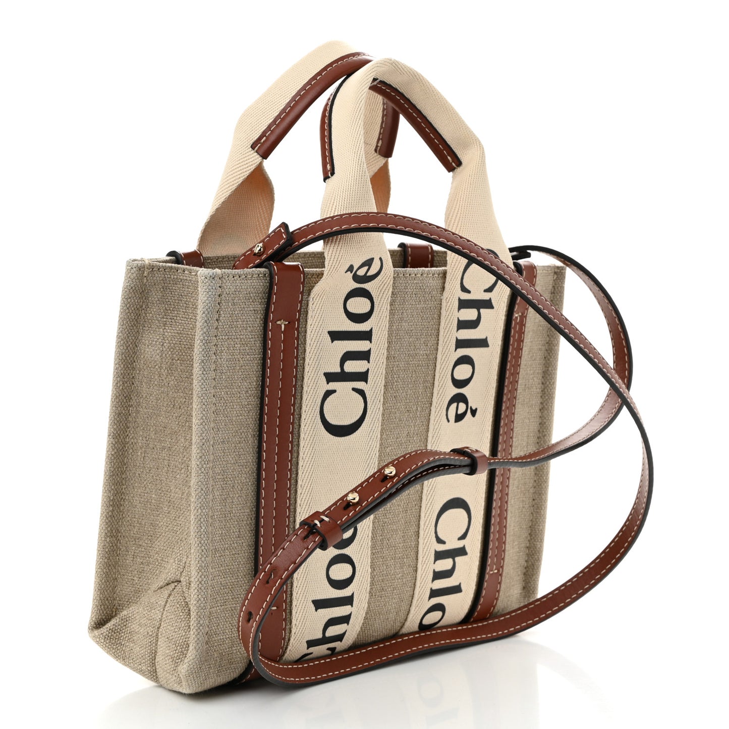 Cotton Calfskin Small Woody Ribbon Tote With Strap White Brown