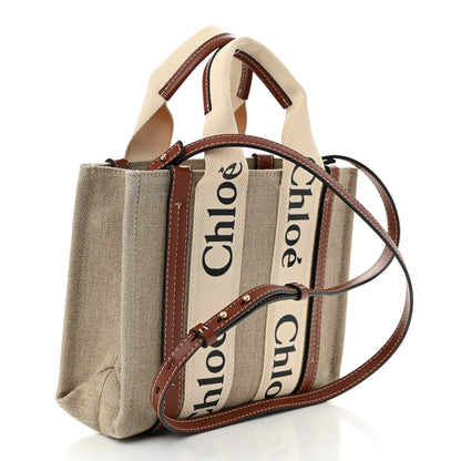 Chloe Cotton Calfskin Small Woody Ribbon Tote With Strap White Brown 3 of 10