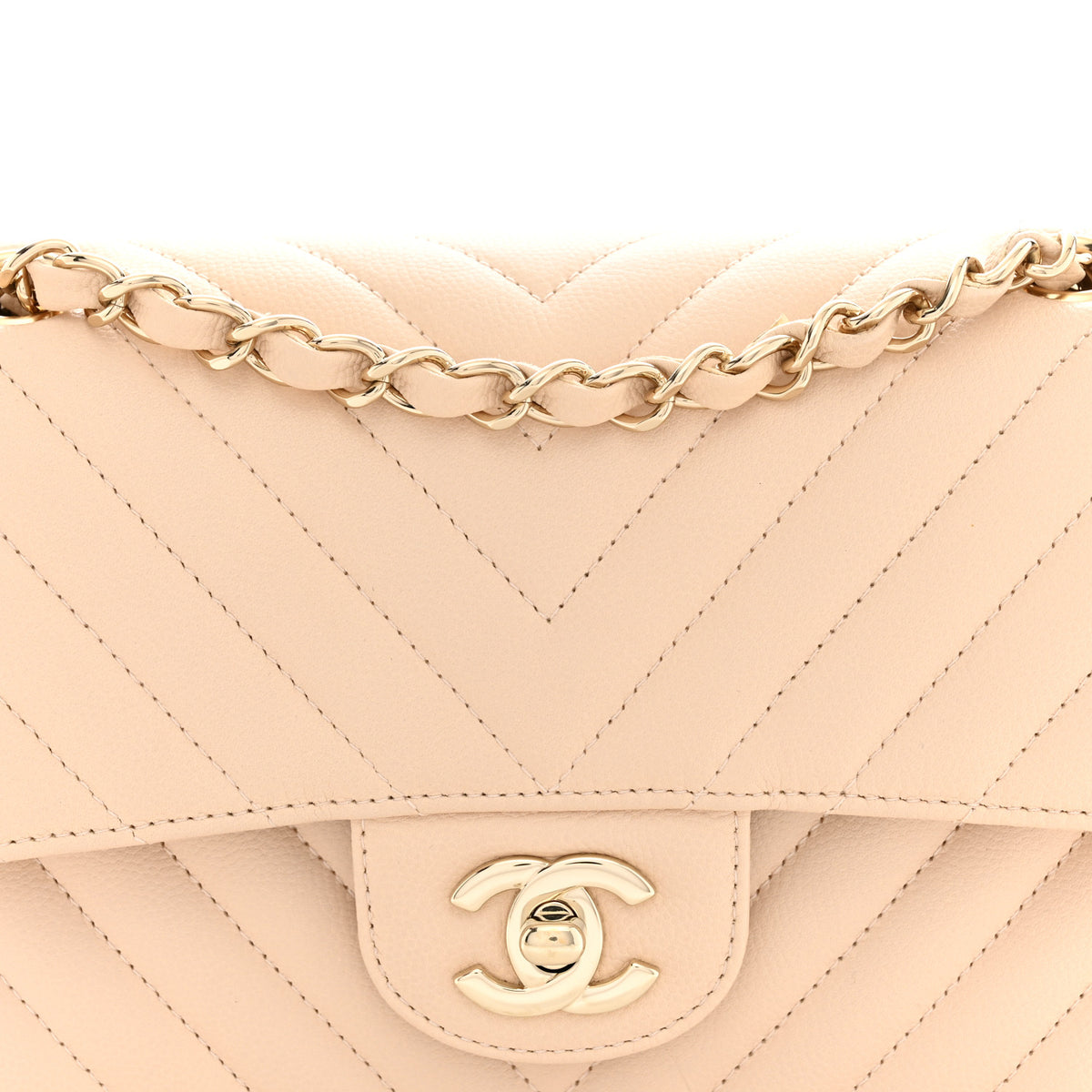 Chanel Caviar Chevron Quilted Small Double Flap Beige 8 of 12