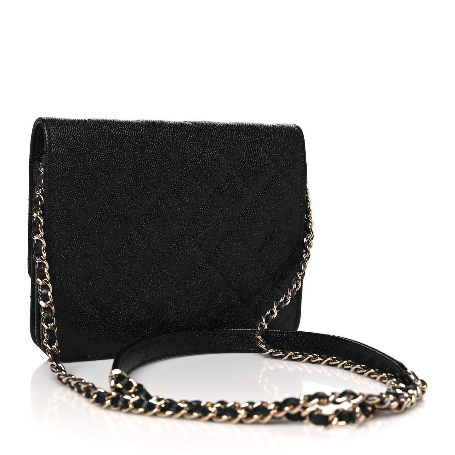 Caviar Quilted Square Wallet On Chain WOC Black
