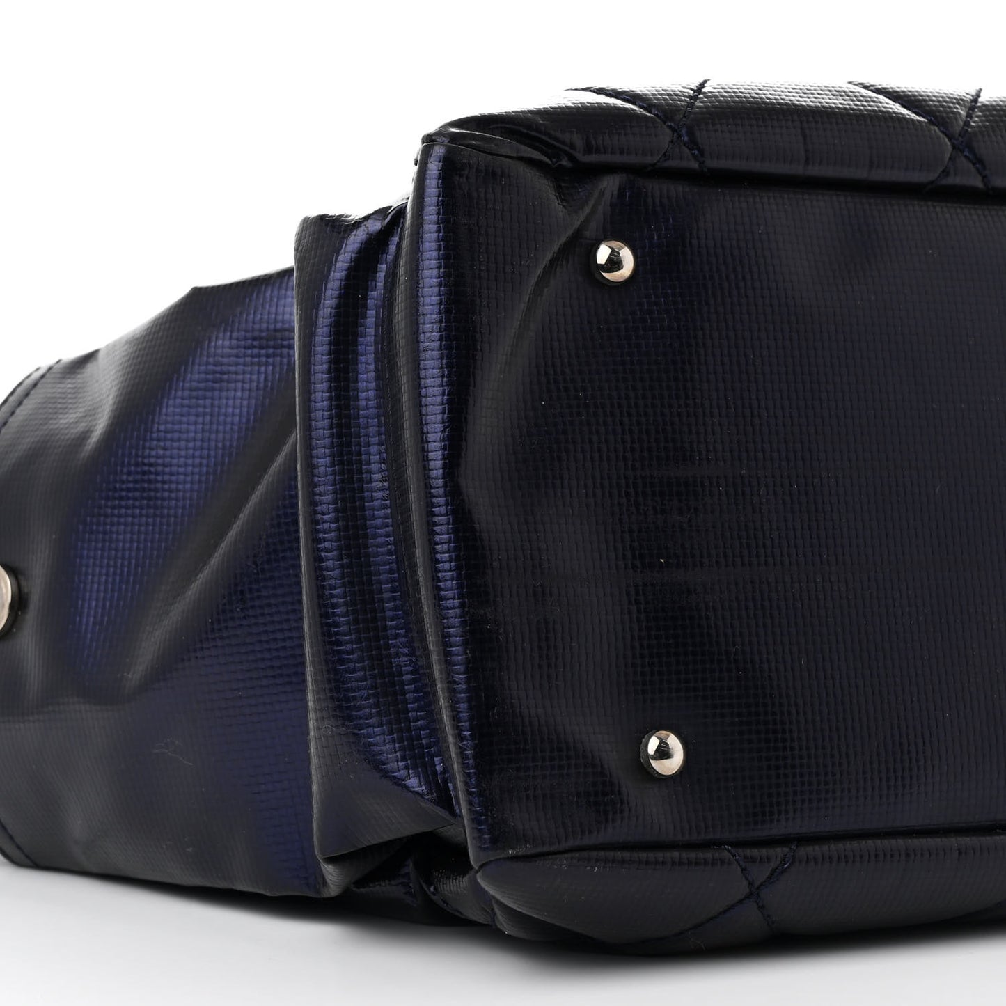 Metallic Coated Canvas Quilted Large Paris Biarritz Tote Blue