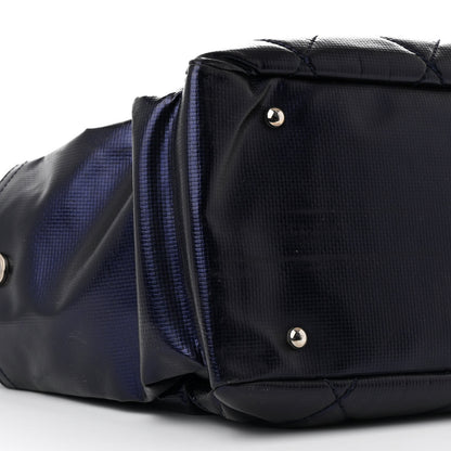Chanel Metallic Coated Canvas Quilted Large Paris Biarritz Tote Blue 10 of 11