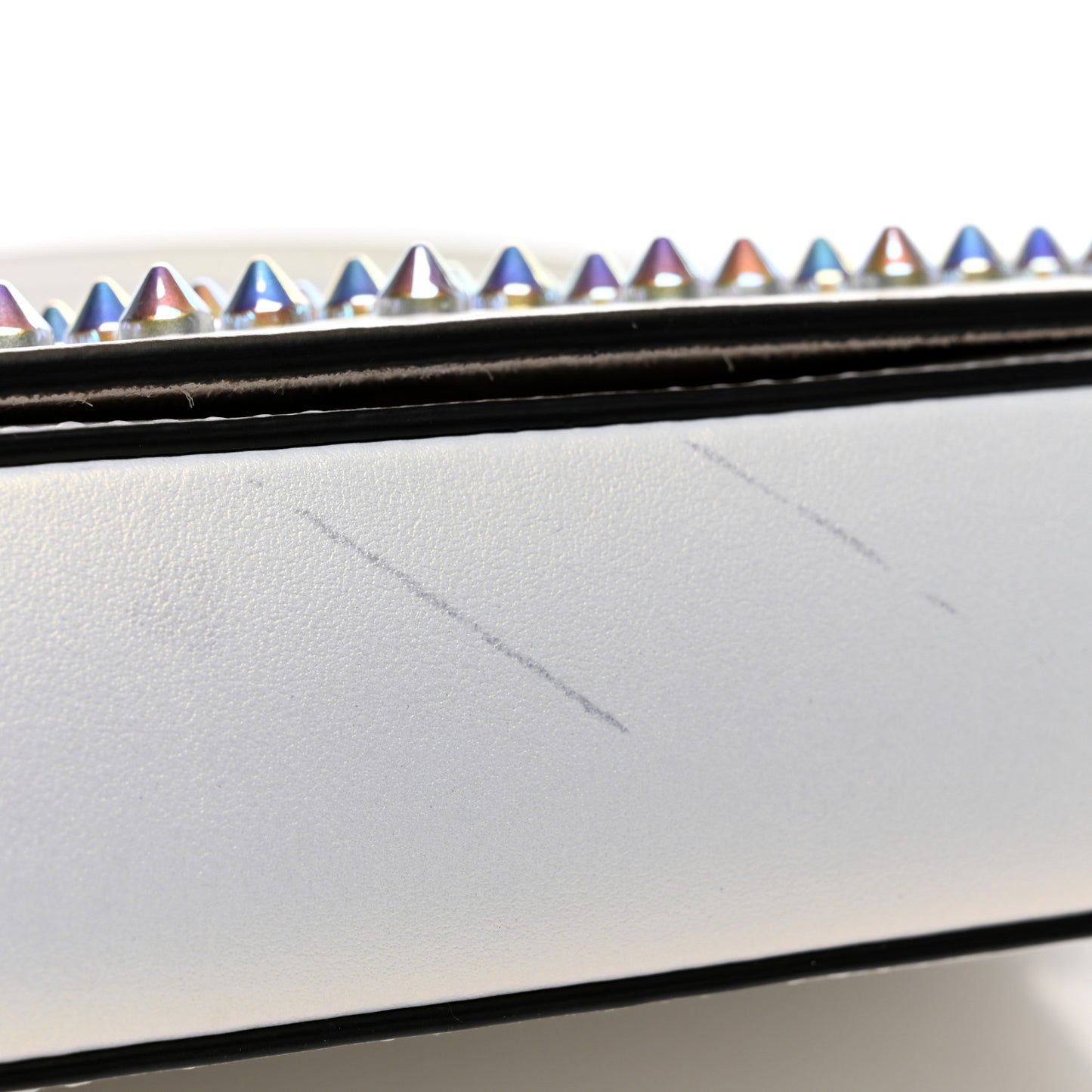 Metallic Calfskin Spiked Zoompouch Crossbody Snow Silver