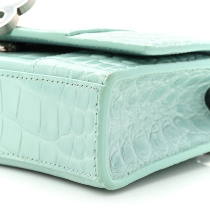 Balenciaga Shiny Calfskin Crocodile Embossed Hourglass Chain Bag Green Acqua 7 of 13