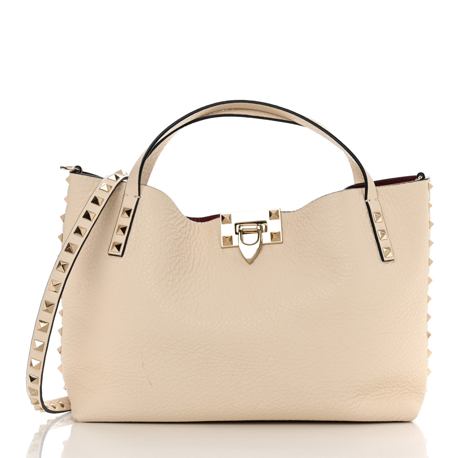 Valentino Garavani Grained Calfskin Small Rockstud Flip Lock Tote Light Ivory Rubino 2 of 12