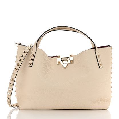 Valentino Garavani Grained Calfskin Small Rockstud Flip Lock Tote Light Ivory Rubino 2 of 12