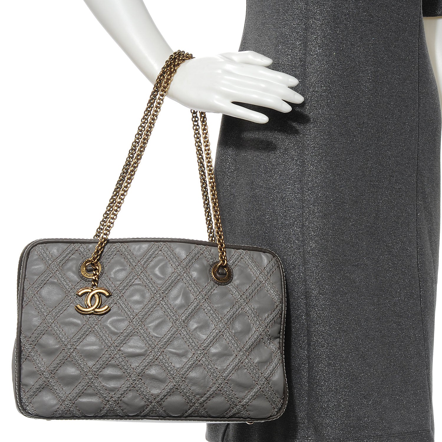 Chanel Calfskin Quilted Stitch Triptych Tote Grey 2 of 8