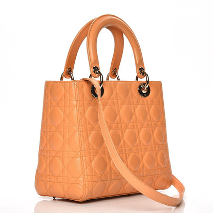 Christian Dior Lambskin Cannage Medium Lady Dior Orange 4 of 20