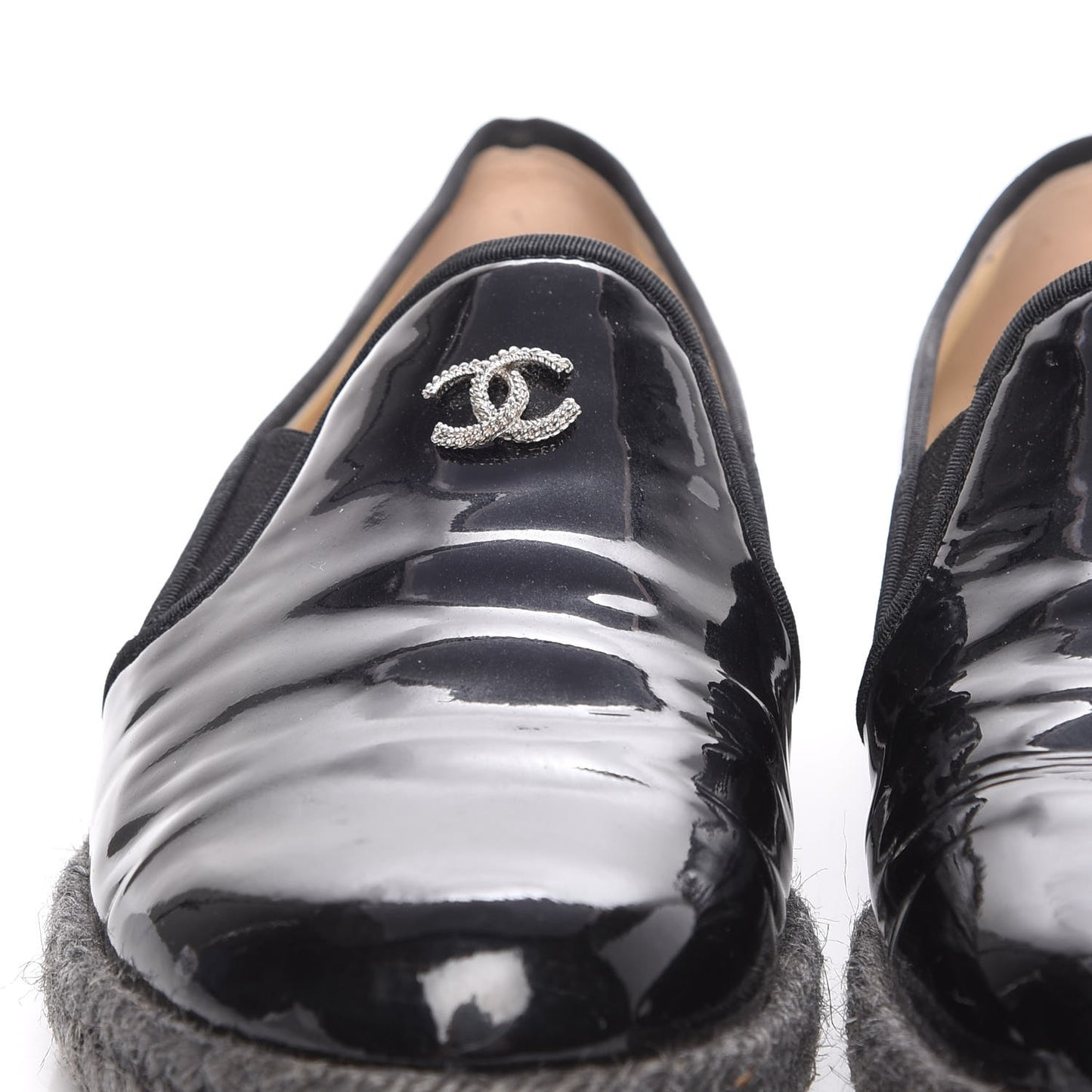 Patent Calfskin CC Mocassin Loafer Espadrilles 37 Black