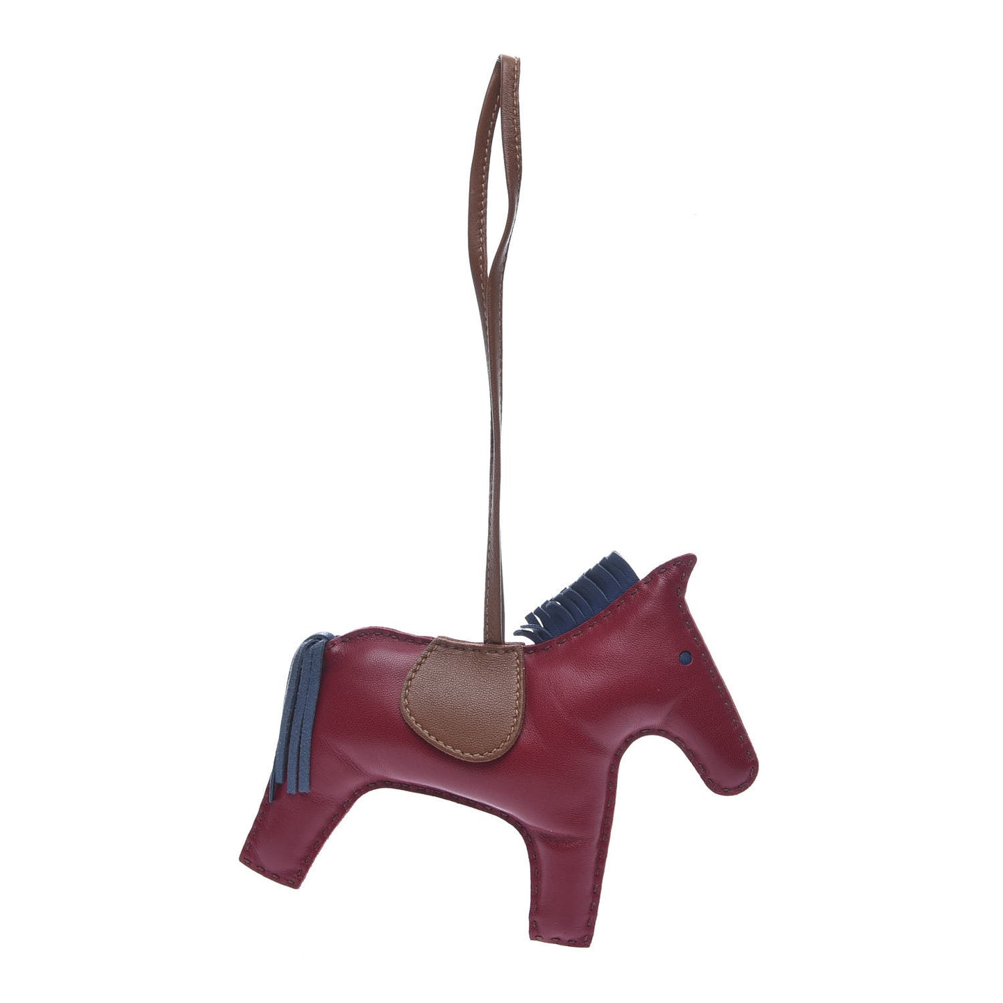 Milo Lambskin Grigri Rodeo Horse Bag Charm GM Rubis Bleu de Malte Fauve