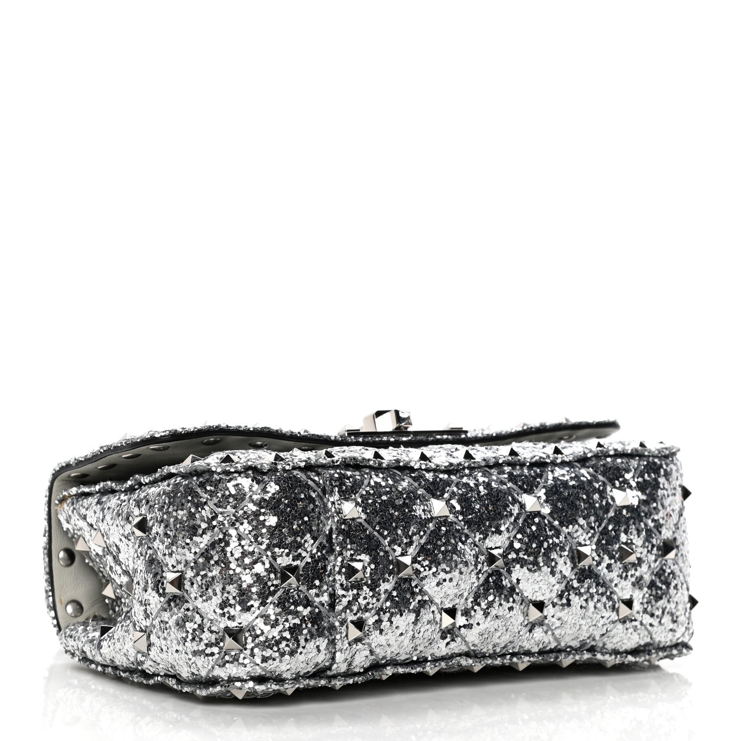 Valentino Garavani Glitter Mini Rockstud Spike Shoulder Bag Silver 3 of 8