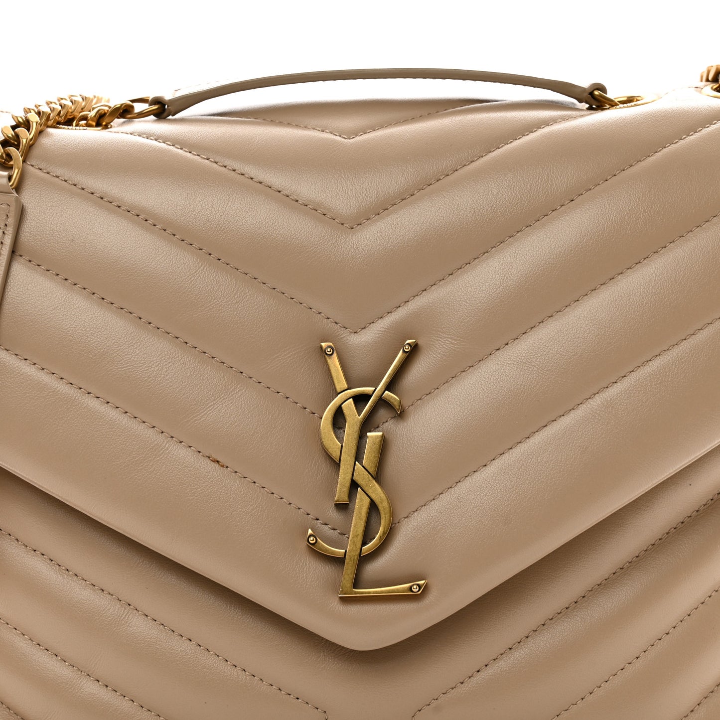 Calfskin Y Quilted Monogram Medium Loulou Chain Satchel Dark Beige