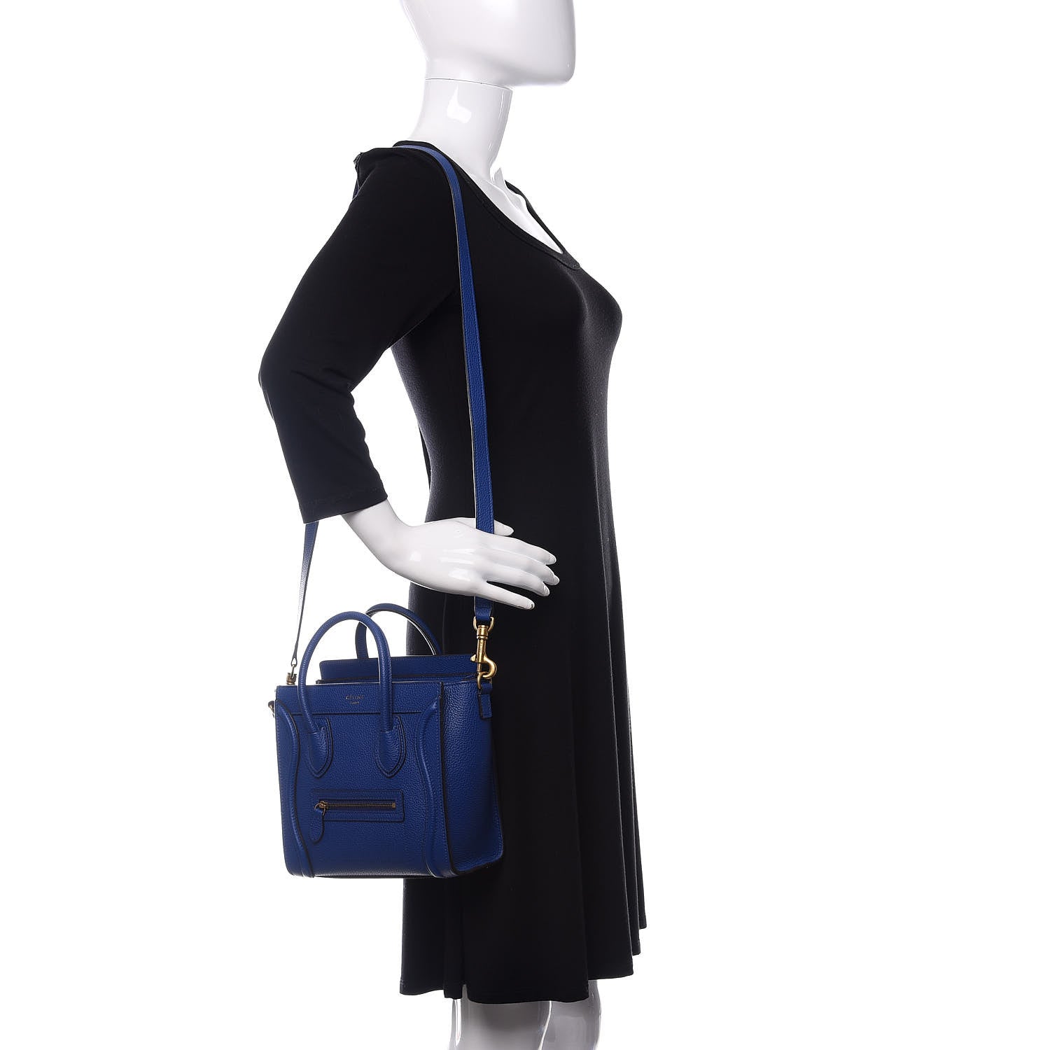Celine Drummed Calfskin Nano Luggage Indigo 2 of 12
