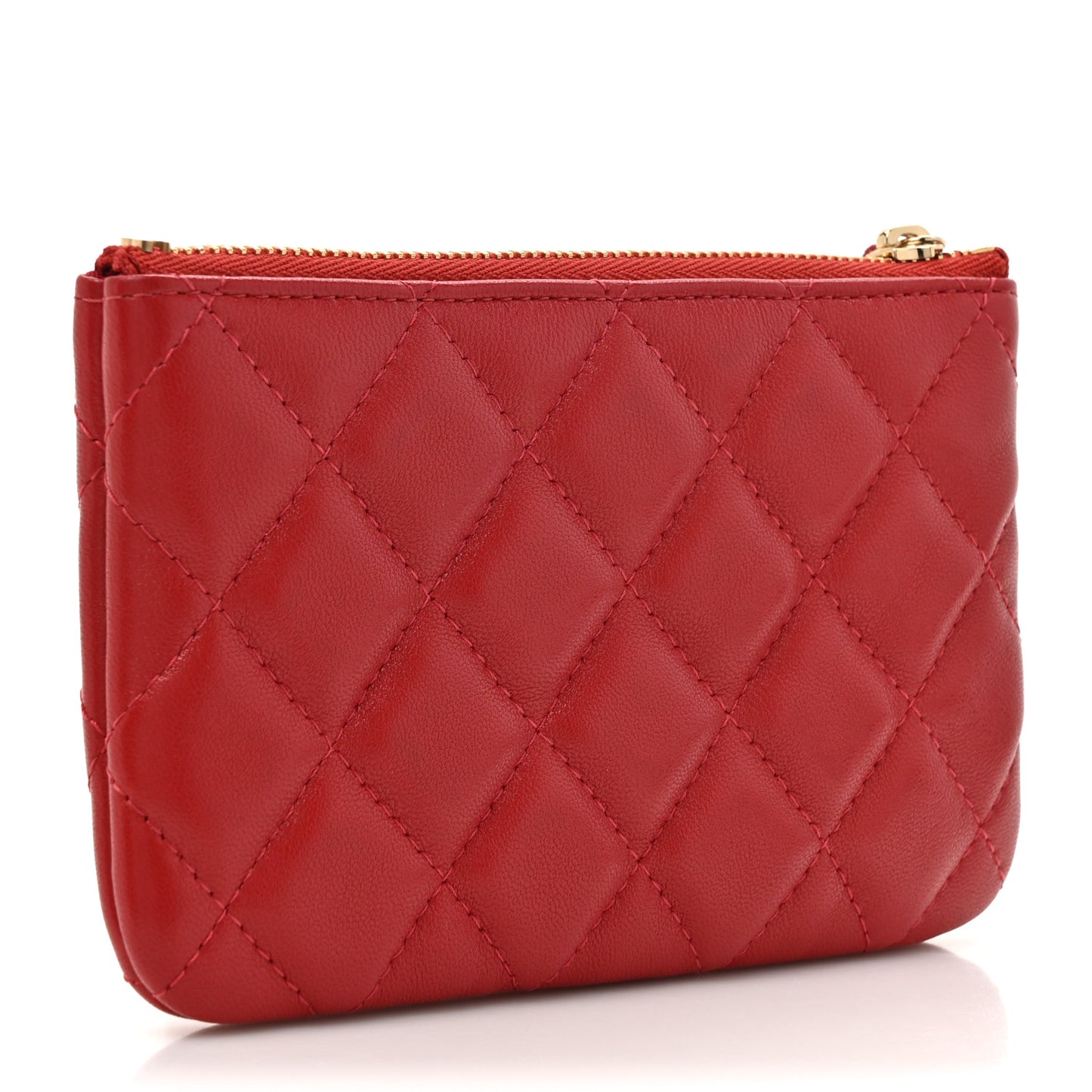 Lambskin Quilted Small Cosmetic Case Red