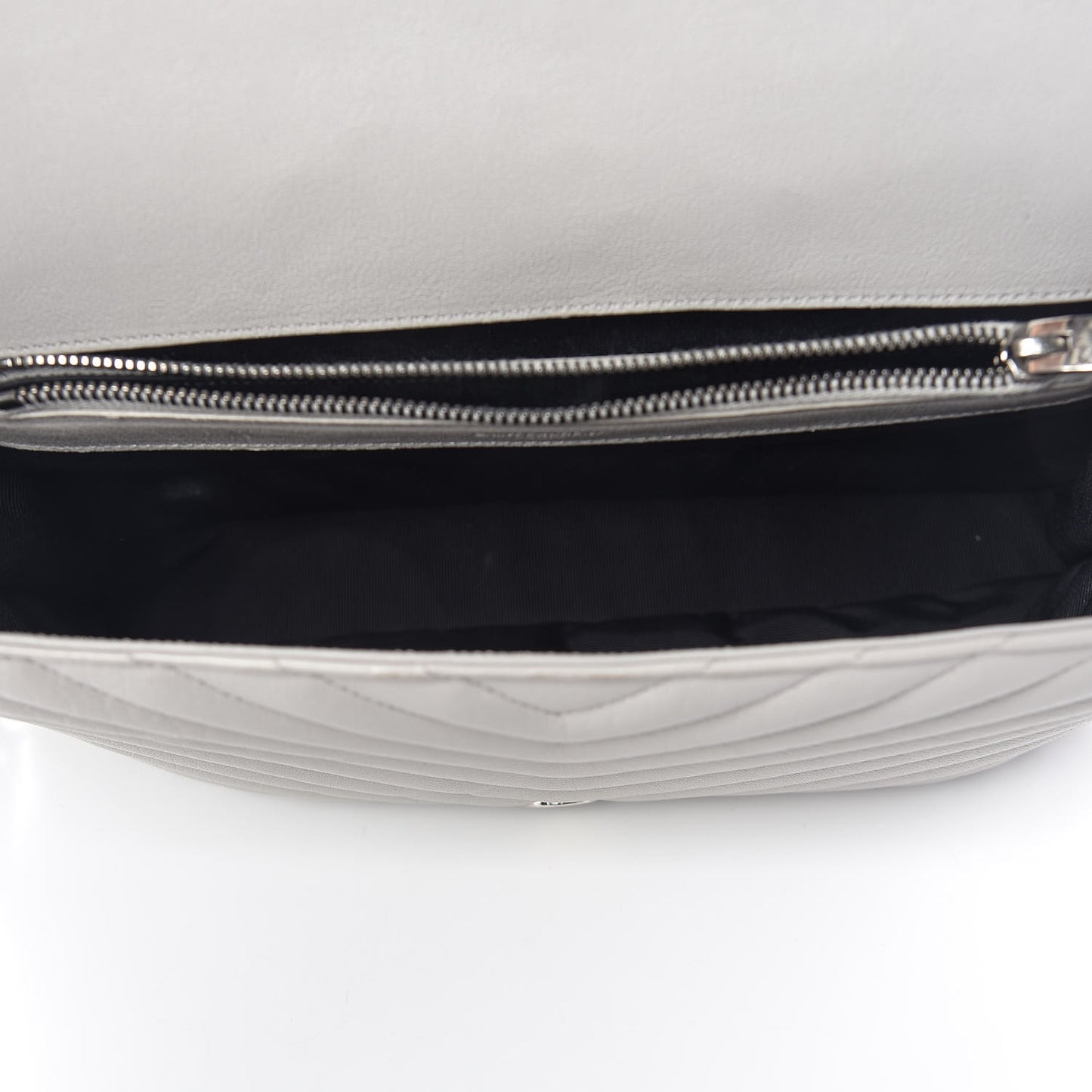 Sheepskin Matelasse Chevron Monogram Large College Satchel Light Grey