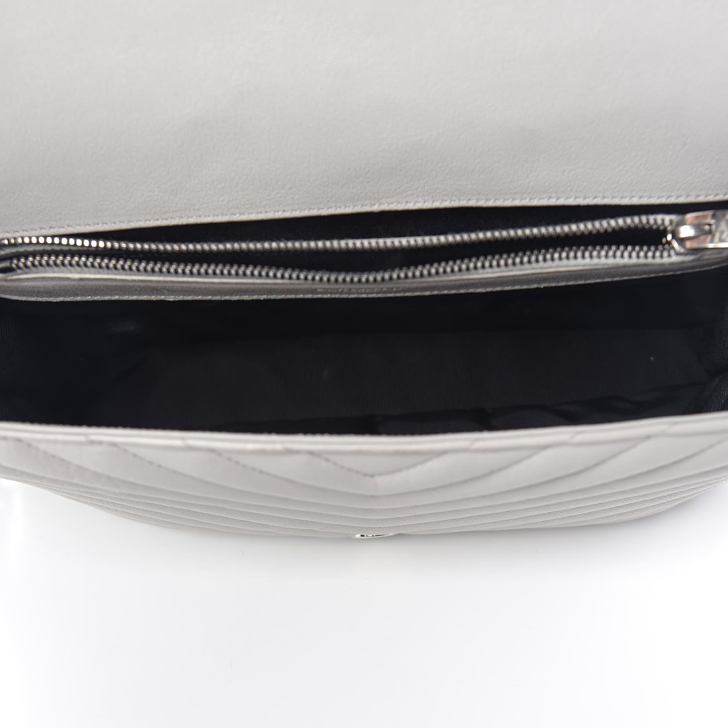 Saint Laurent Sheepskin Matelasse Chevron Monogram Large College Satchel Light Grey 6 of 12