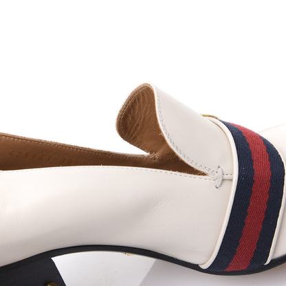 Gucci Betis Glamour Calfskin Web Pearl Embellished Peyton 75mm Loafer Pumps 38.5 Mystic White 8 of 9