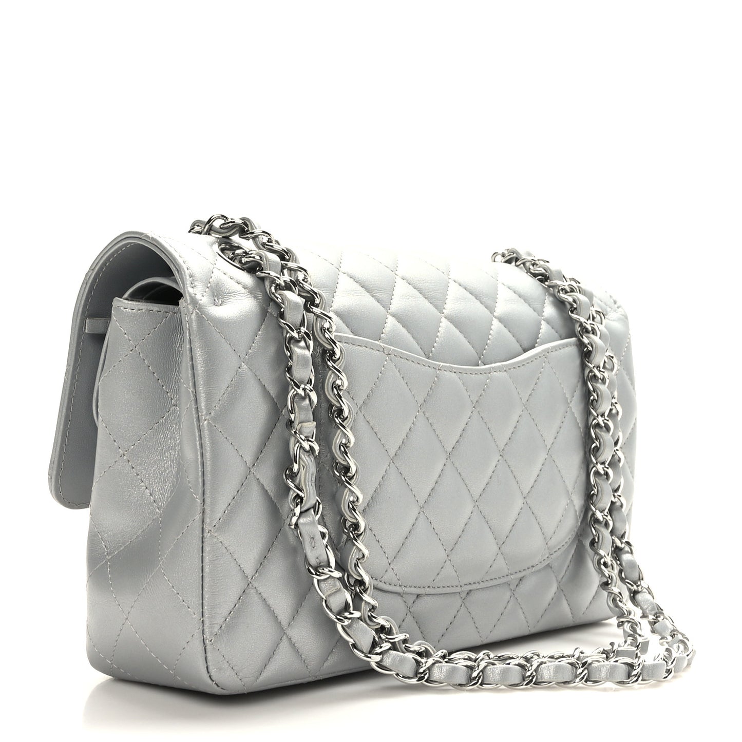 Iridescent Lambskin Quilted Medium Double Flap Grey