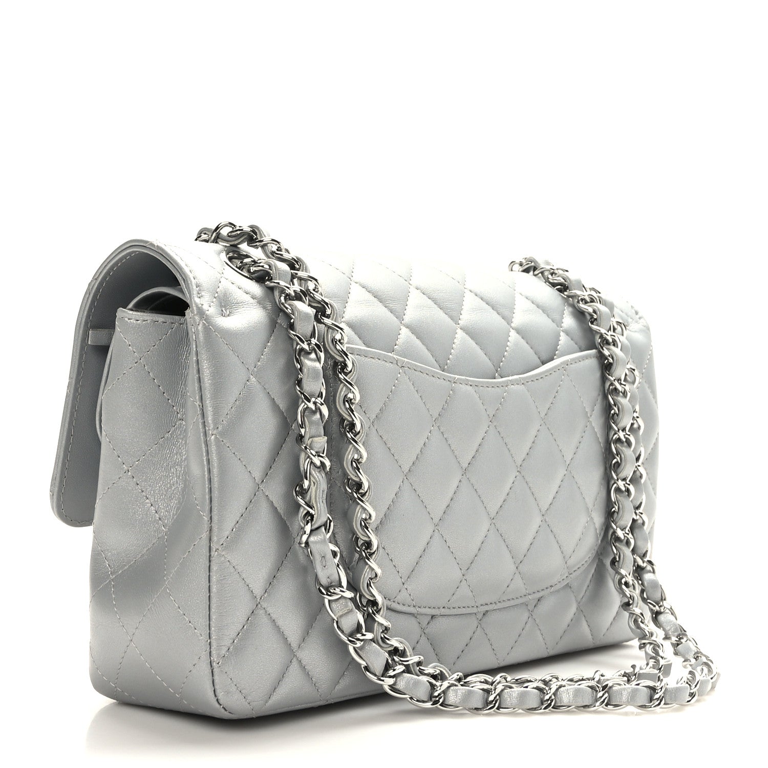 Chanel Iridescent Lambskin Quilted Medium Double Flap Grey 3 of 9