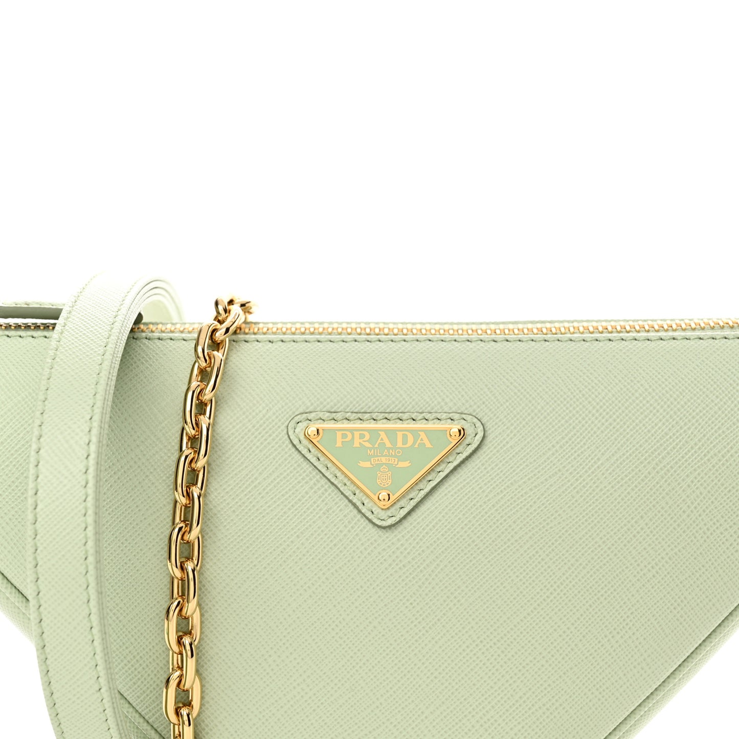 Saffiano Lux Triangle Logo Embossed Mini Triangle Bag Acqua