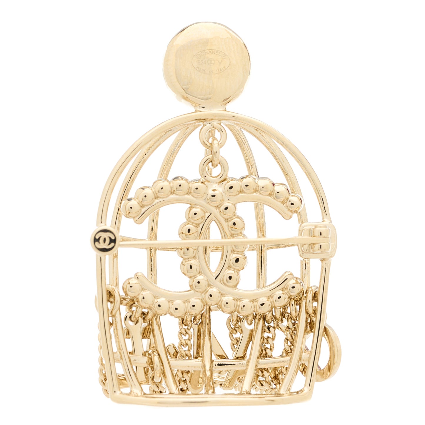 Pearl Crystal Birdcage Pin Brooch Light Gold