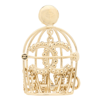 Chanel Pearl Crystal Birdcage Pin Brooch Light Gold 3 of 5