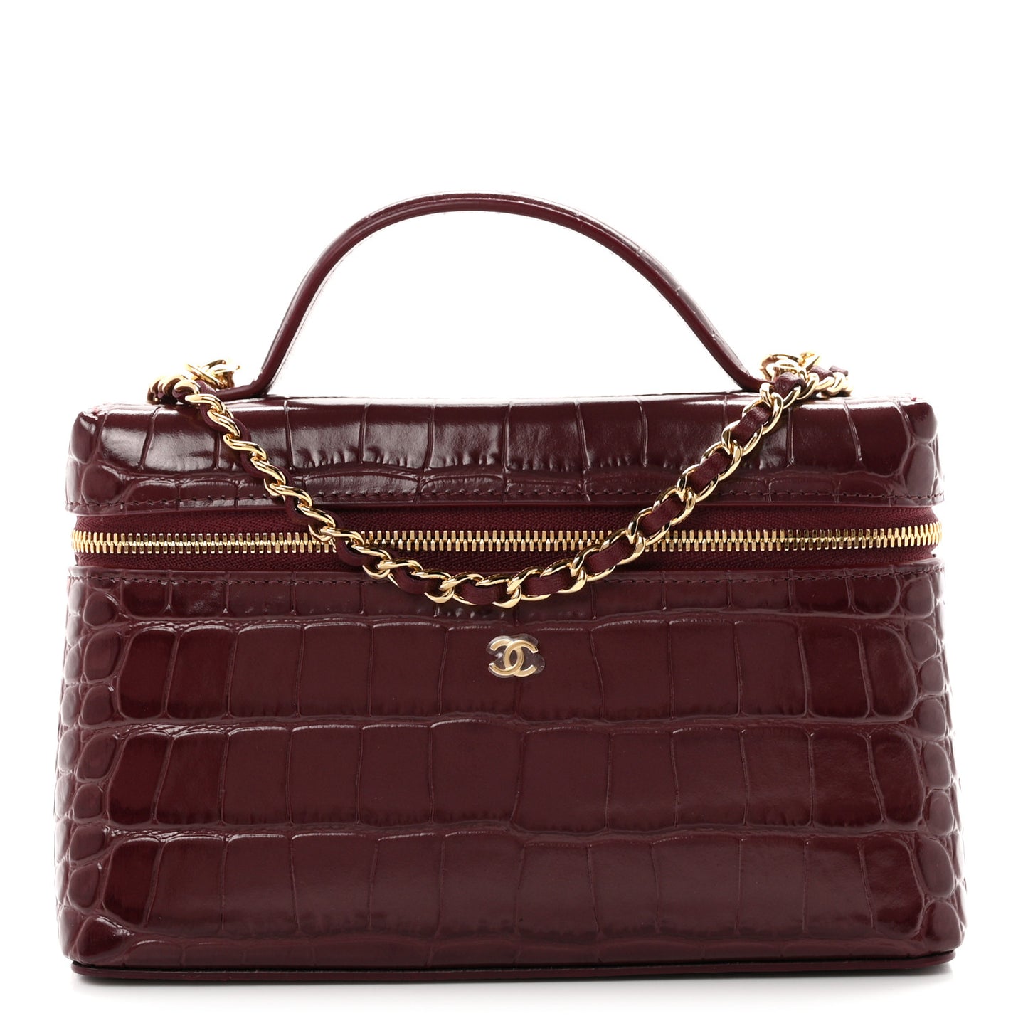 Calfskin Crocodile Embossed Crococo Exoticoco Vanity With Chain Dark Burgundy