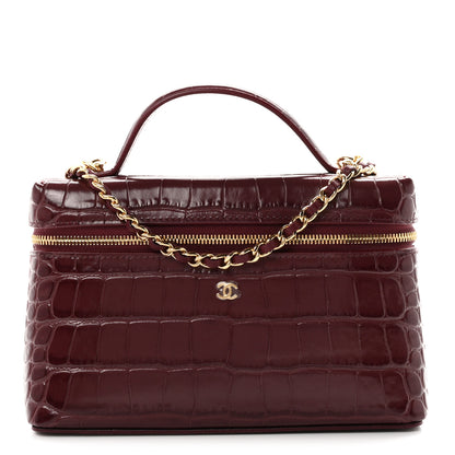 Chanel Calfskin Crocodile Embossed Crococo Exoticoco Vanity With Chain Dark Burgundy 1 of 11
