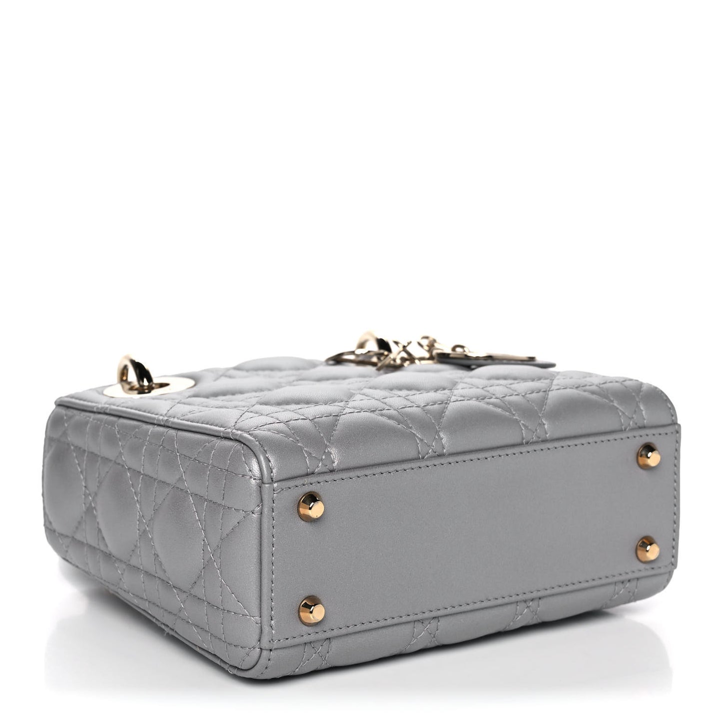 Metallic Lambskin Cannage Mini Lady Dior Grey