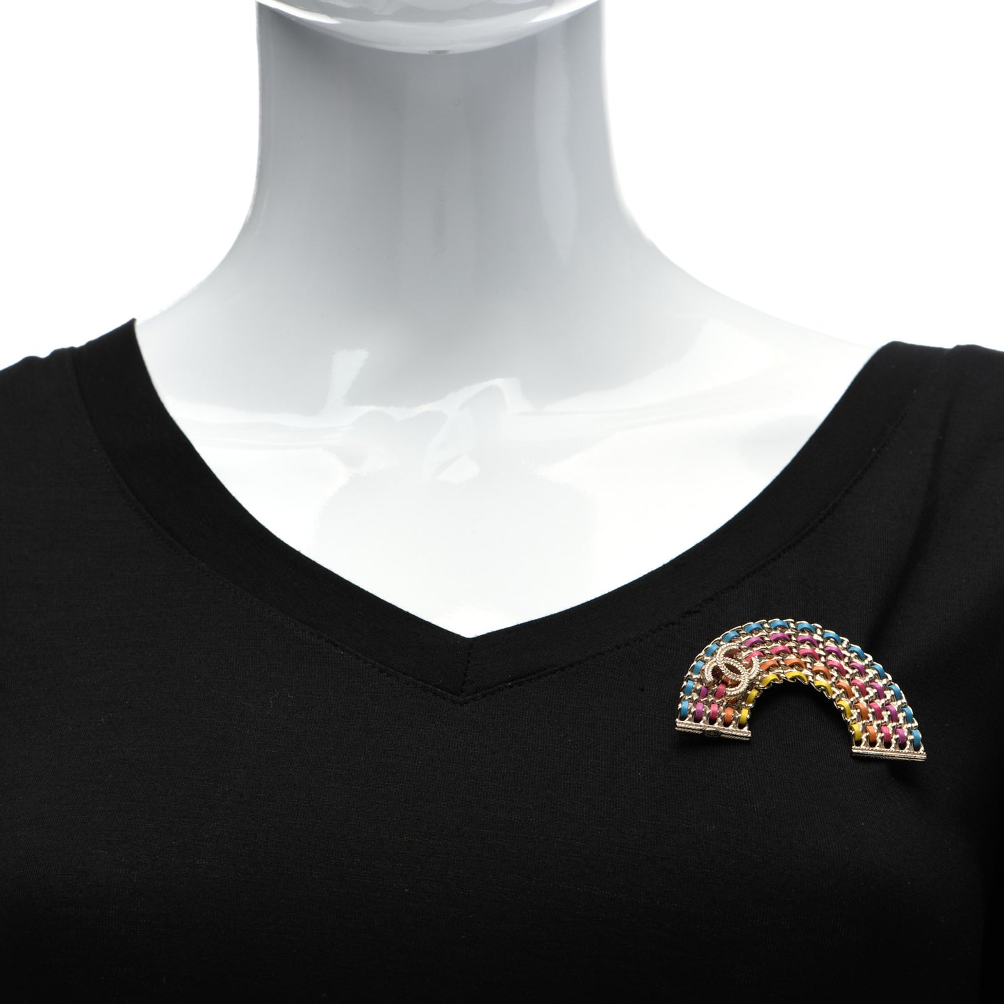 Lambskin Chain Rainbow CC Brooch Gold Multicolor