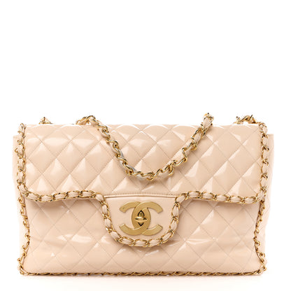 Chanel Patent Quilted Jumbo XL Chain Around Flap Beige 1 of 17