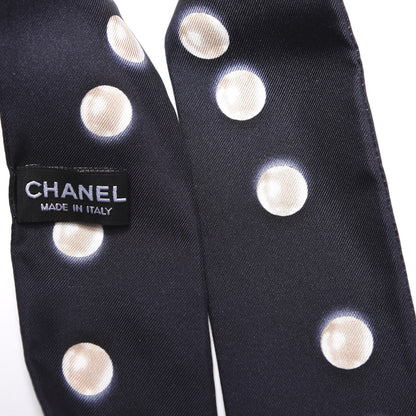 Chanel Silk Pearl CC Slim Bandeau Scarf Navy 4 of 4