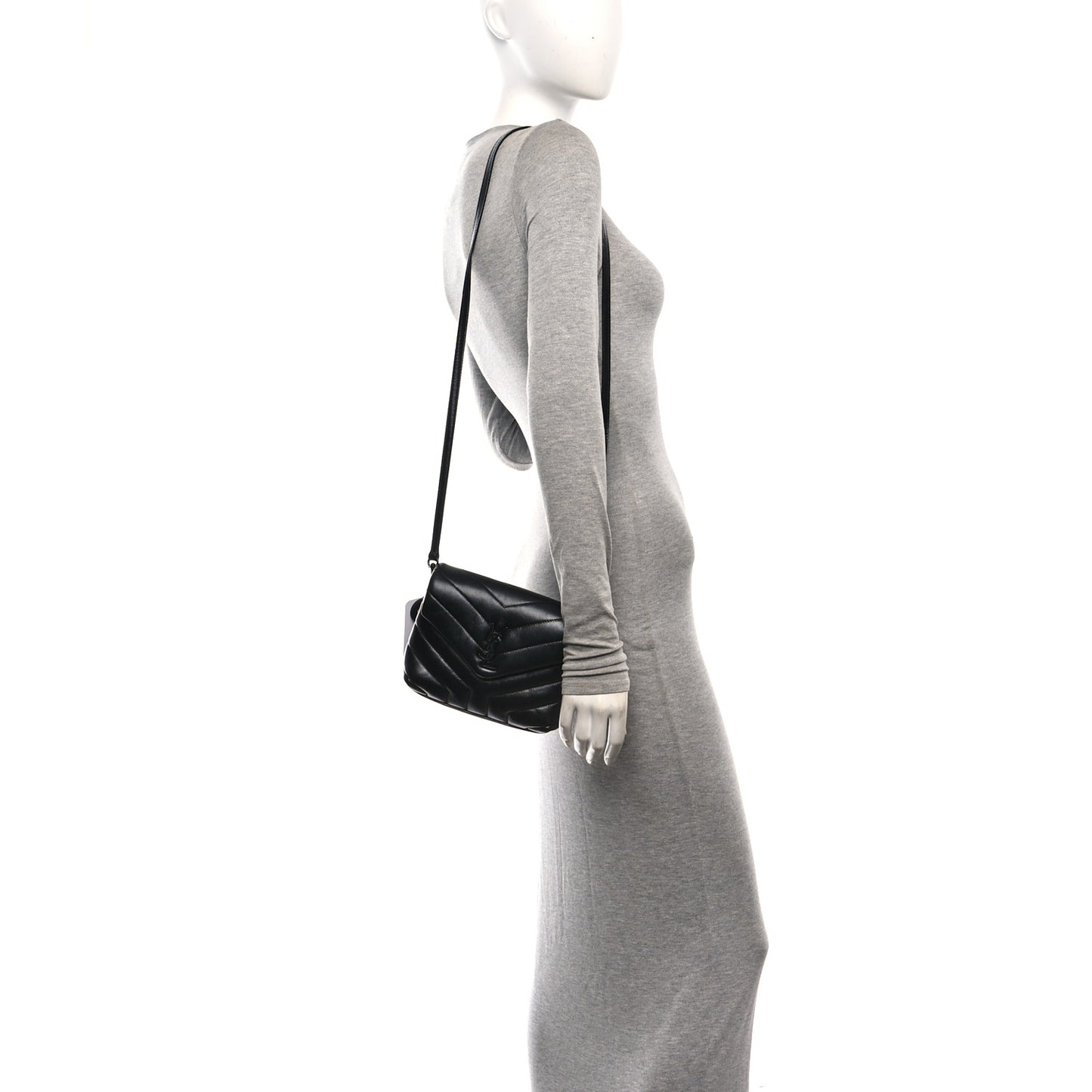Calfskin Y Quilted Monogram Monochrome Toy Loulou Crossbody Bag Black