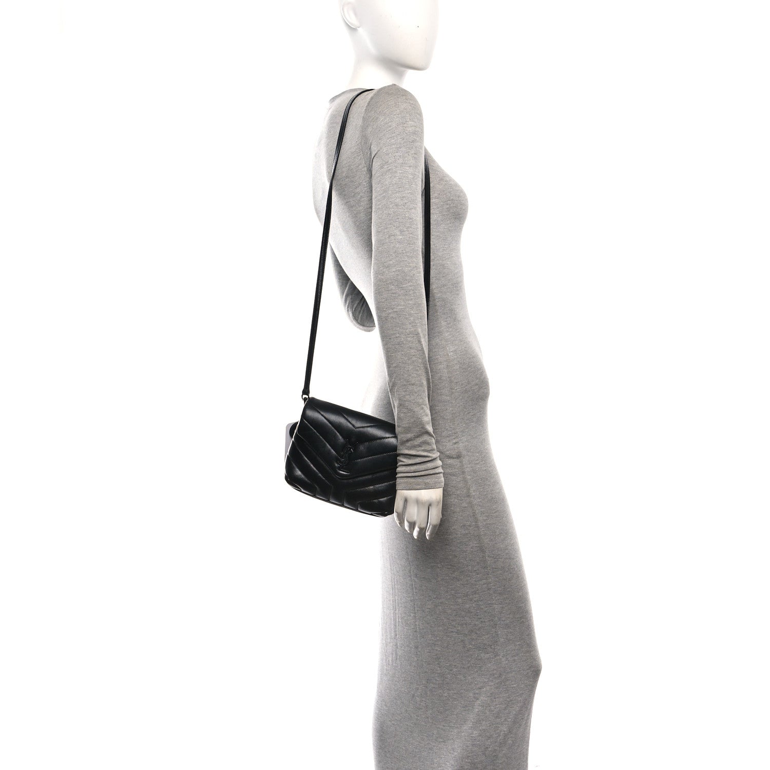 Saint Laurent Calfskin Y Quilted Monogram Monochrome Toy Loulou Crossbody Bag Black 2 of 10