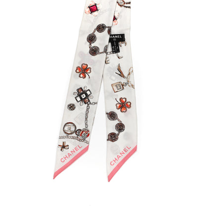 Chanel Silk CC Charms Slim Bandeau Scarf White Pink 2 of 3