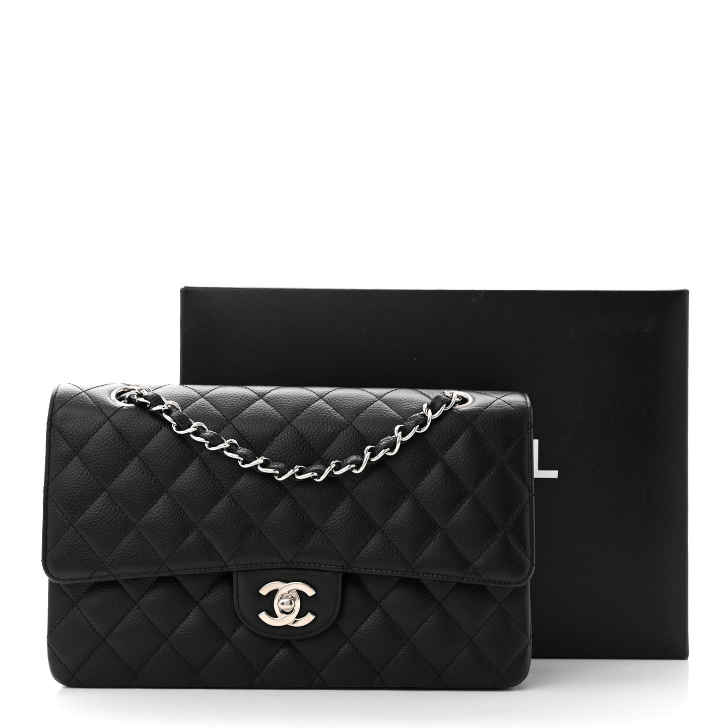 Caviar Quilted Medium Double Flap Black